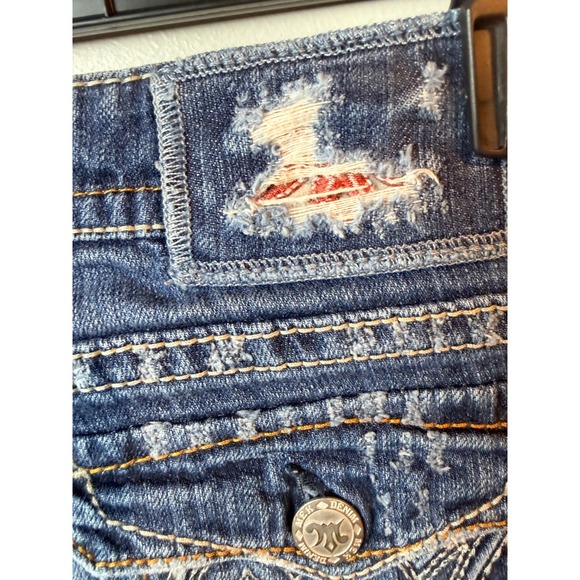 MEK Denim New Oaxaca Bootcut Jeans Women's Size 28/34 Blue Wash Distressed - Picture 7 of 12